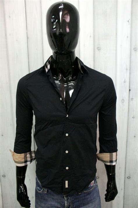 burberry camicie uomo manica lunga|Camicia formale in cotone (Nero) .